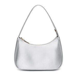 Silver Hobo Shoulder Bag Mini Vegan Leather Purse
